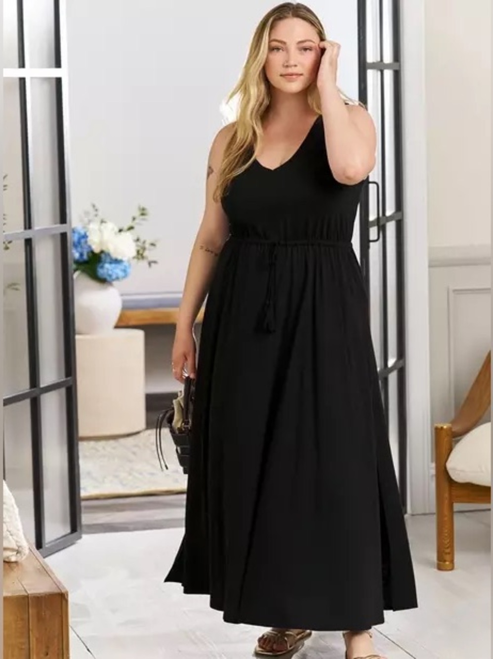 NWT - Torrid Belle Isle Cinched Waist Maxi Dress in Black - Size 2XL